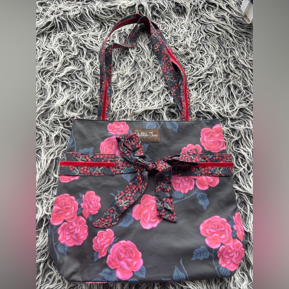 Matilda Jane Large Floral Pink Rose Tote Bag Purse Summer Beach Shoulder Strap.l